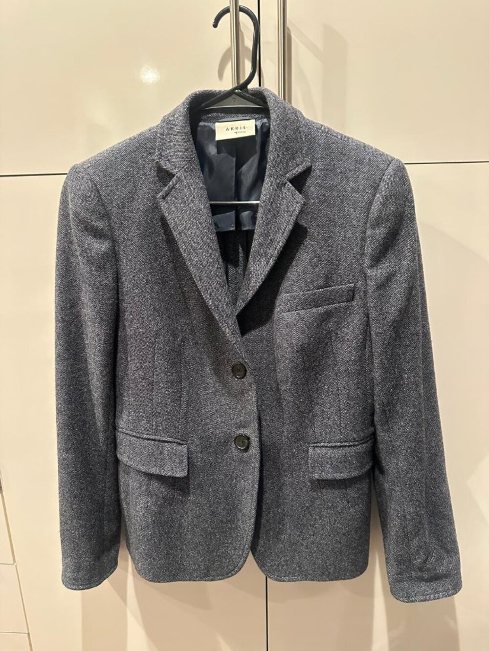 Akris punto Blue-Gray Tweed 100% Wool Blazer Jacket Size 8 | 2 Button
